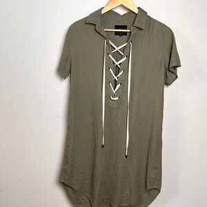 Rails XS Dress Rocky Lace Front in Sage Tunic Linen Blend